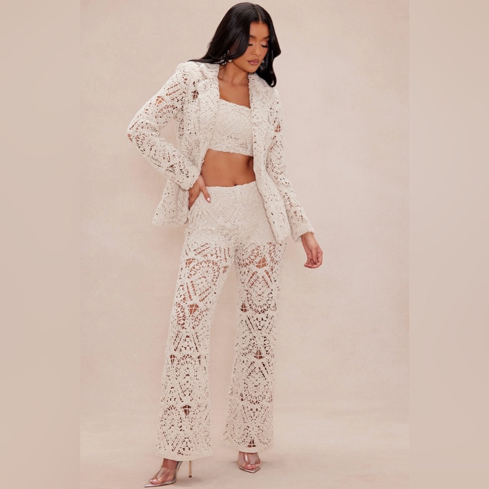 NOVA LUXE Crochet Wide-Leg Pants - Cream